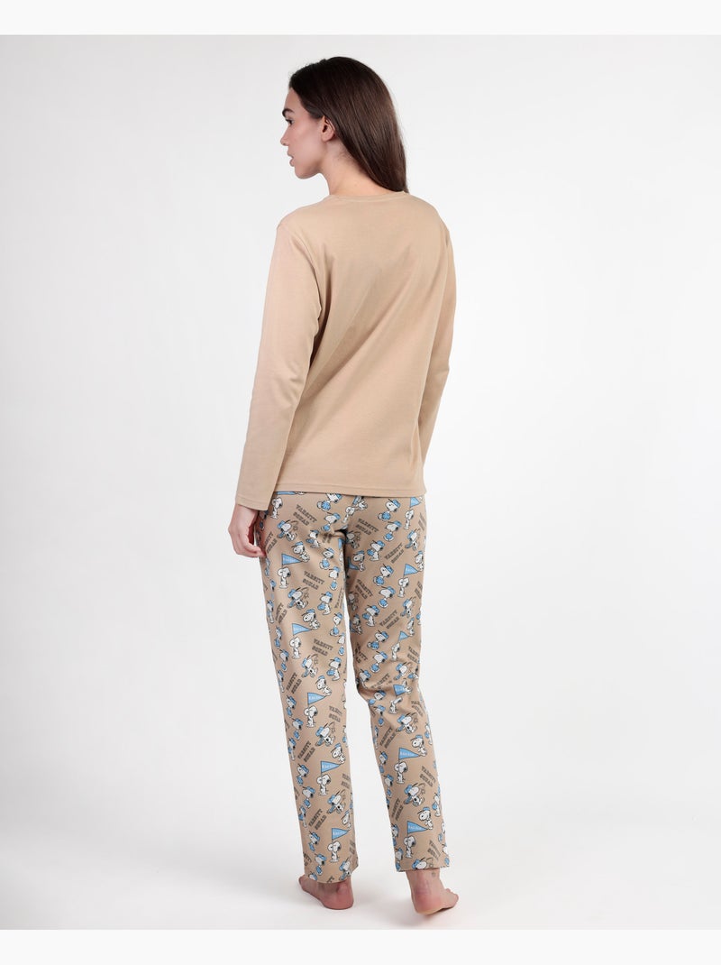 Pyjama à manches longues pour femme PEANUTS Varsity Squad Camel - Kiabi