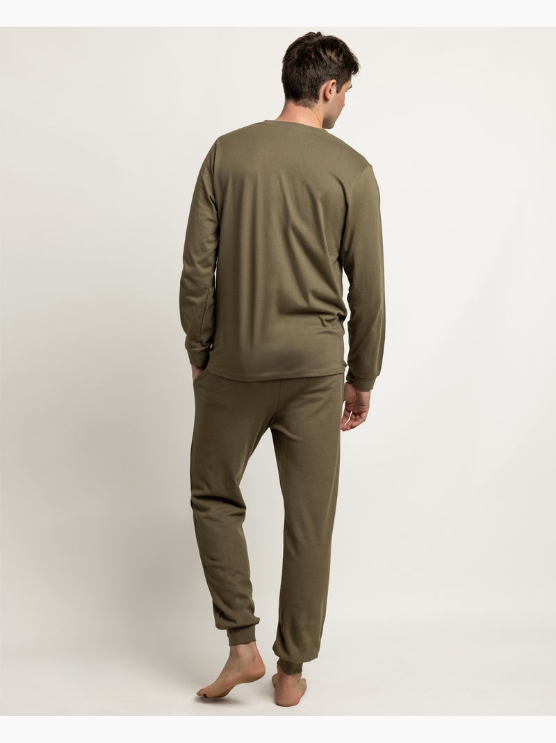 Pyjama à manches longues pour homme ADMAS HOME en nid d'abeille Kaki - Kiabi