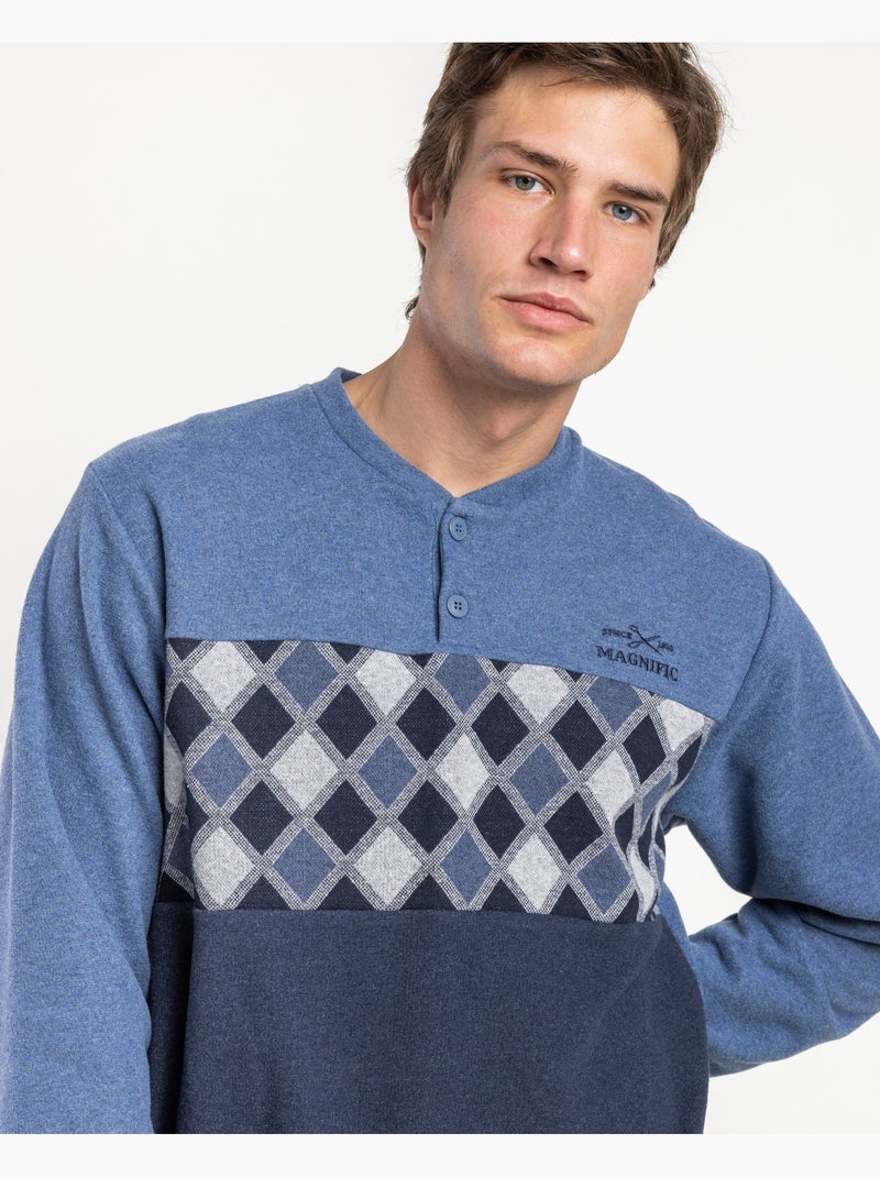 Pyjama à manches longues pour homme ADMAS MAGNIFICENT à motif diamants Bleu - Kiabi