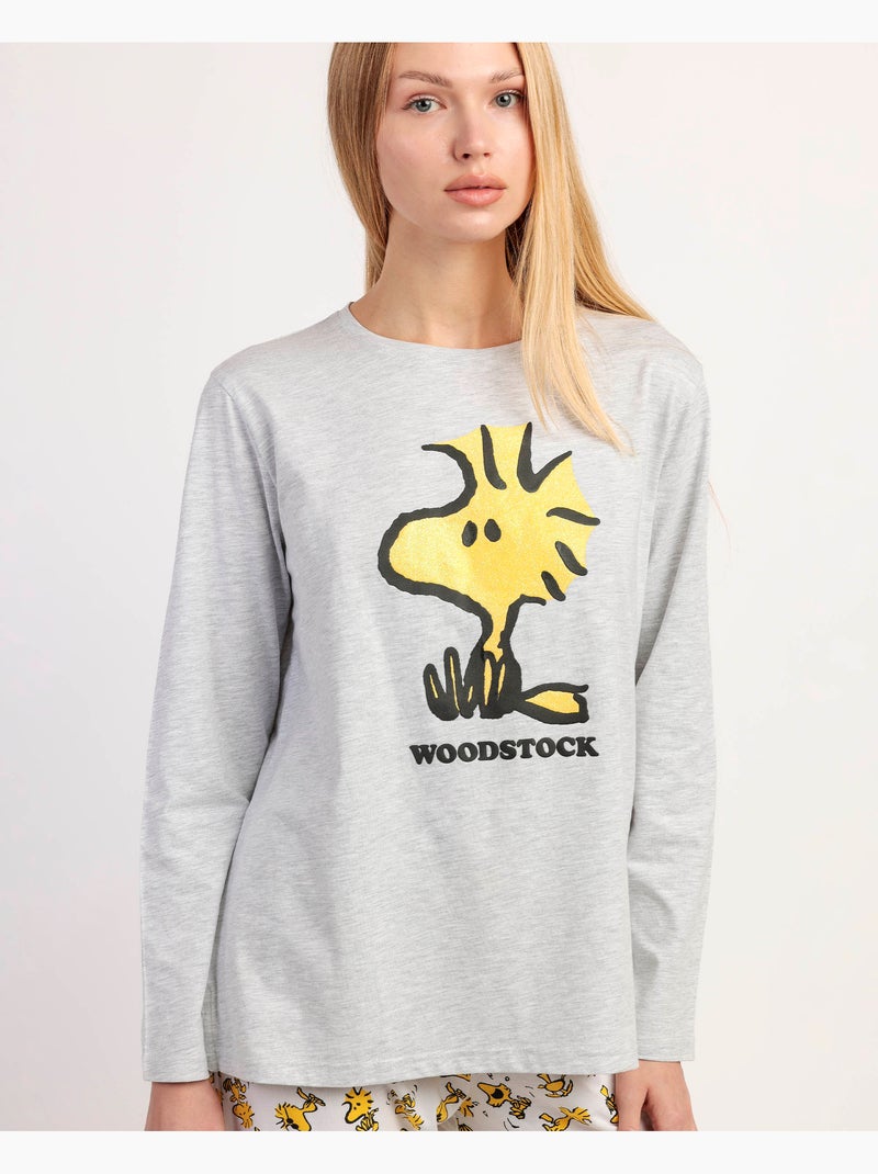 Pyjama à manches longues Woodstock pour femme de PEANUTS Gris chiné - Kiabi