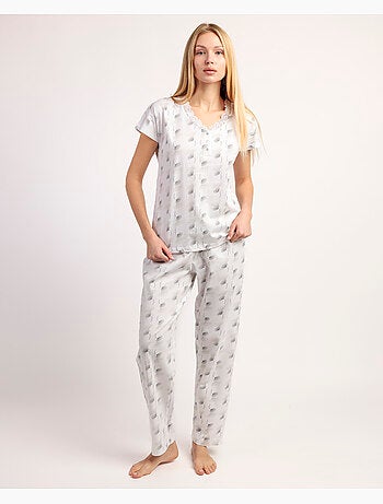 Pyjama à manches tombantes blanc et gris pour femme ADMAS CLASSIC