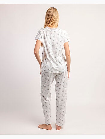 Pyjama à manches tombantes blanc et gris pour femme ADMAS CLASSIC