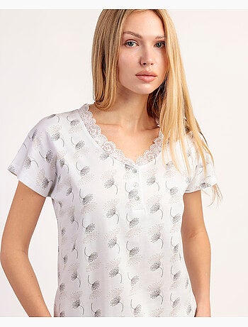 Pyjama à manches tombantes blanc et gris pour femme ADMAS CLASSIC