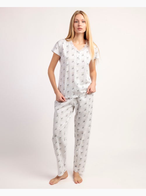 Pyjama à manches tombantes blanc et gris pour femme ADMAS CLASSIC - Kiabi Pyjama à manches tombantes blanc et gris pour femme ADMAS CLASSIC - Kiabi