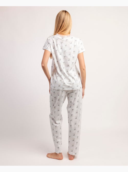 Pyjama à manches tombantes blanc et gris pour femme ADMAS CLASSIC - Kiabi Pyjama à manches tombantes blanc et gris pour femme ADMAS CLASSIC - Kiabi