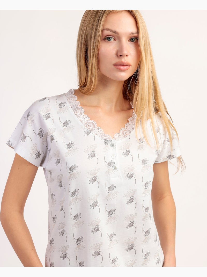 Pyjama à manches tombantes blanc et gris pour femme ADMAS CLASSIC Blanc - Kiabi