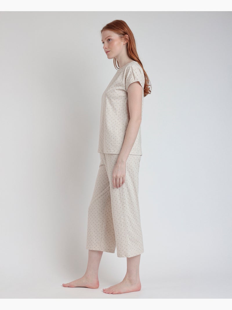 Pyjama à manches tombantes en coton biologique à pois ADMAS CLASSIC pour femme Beige - Kiabi