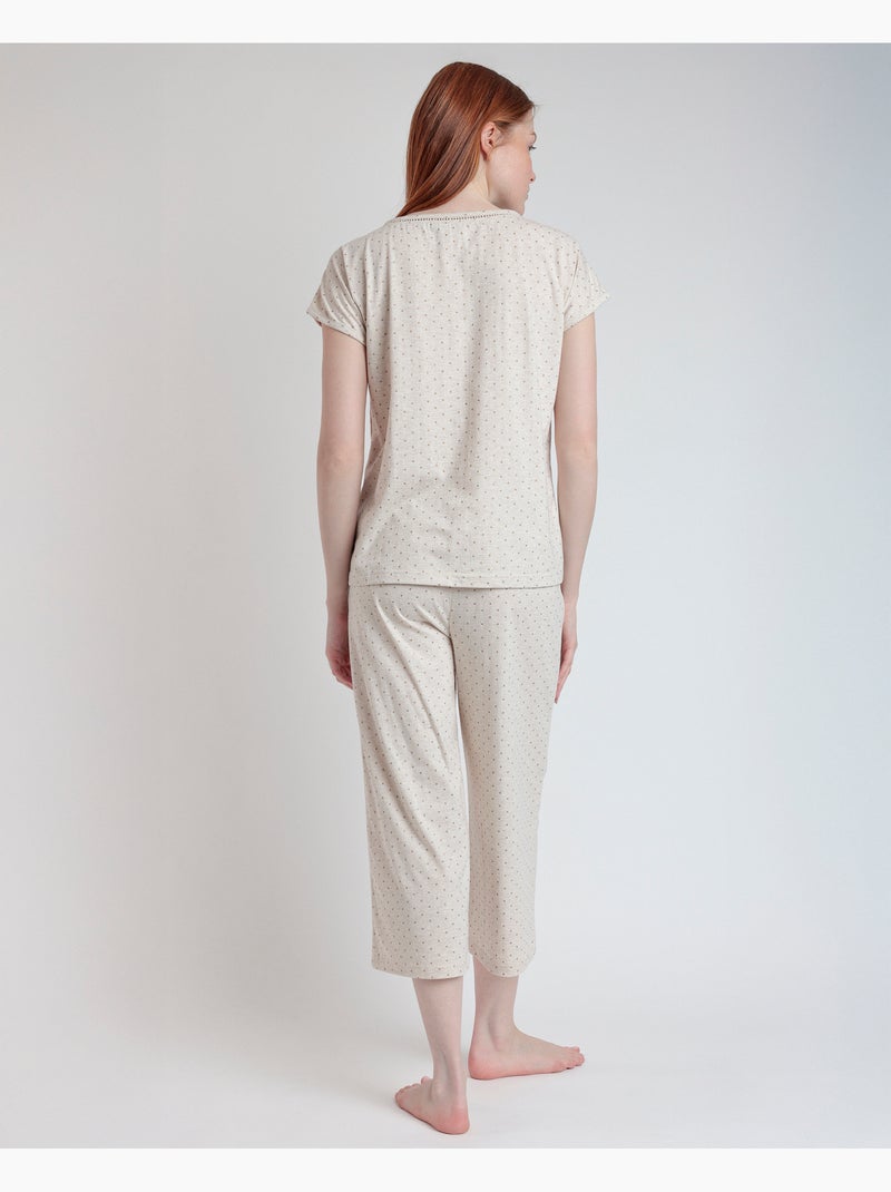 Pyjama à manches tombantes en coton biologique à pois ADMAS CLASSIC pour femme Beige - Kiabi