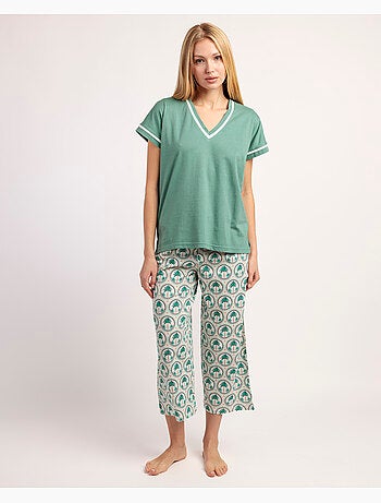 Pyjama à manches tombantes en mosaïque de palmiers pour femme ADMAS
