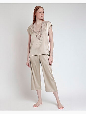 Pyjama à manches tombantes en satin et guipure pour femme ADMAS CLASSIC
