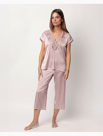 Pyjama à manches tombantes en satin et guipure pour femme ADMAS CLASSIC