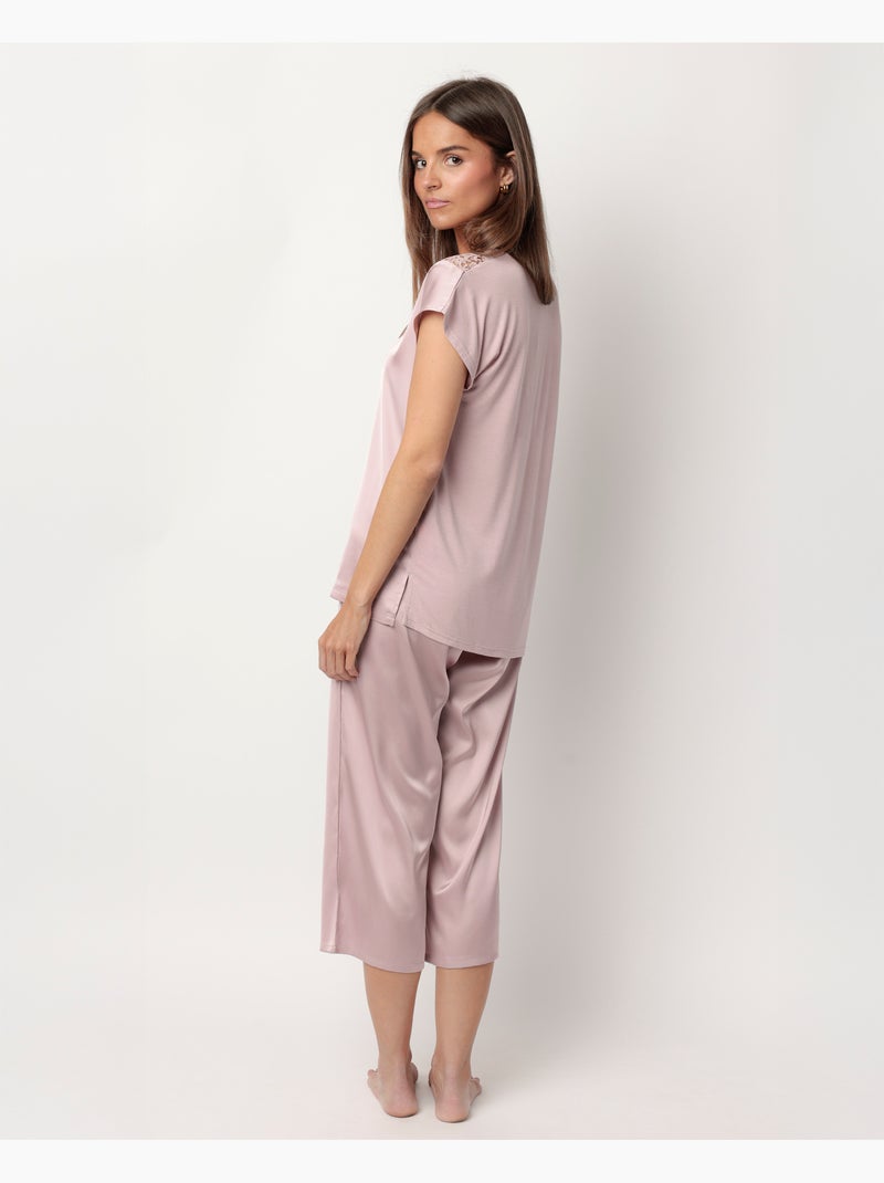 Pyjama à manches tombantes en satin et guipure pour femme ADMAS CLASSIC Mauve - Kiabi