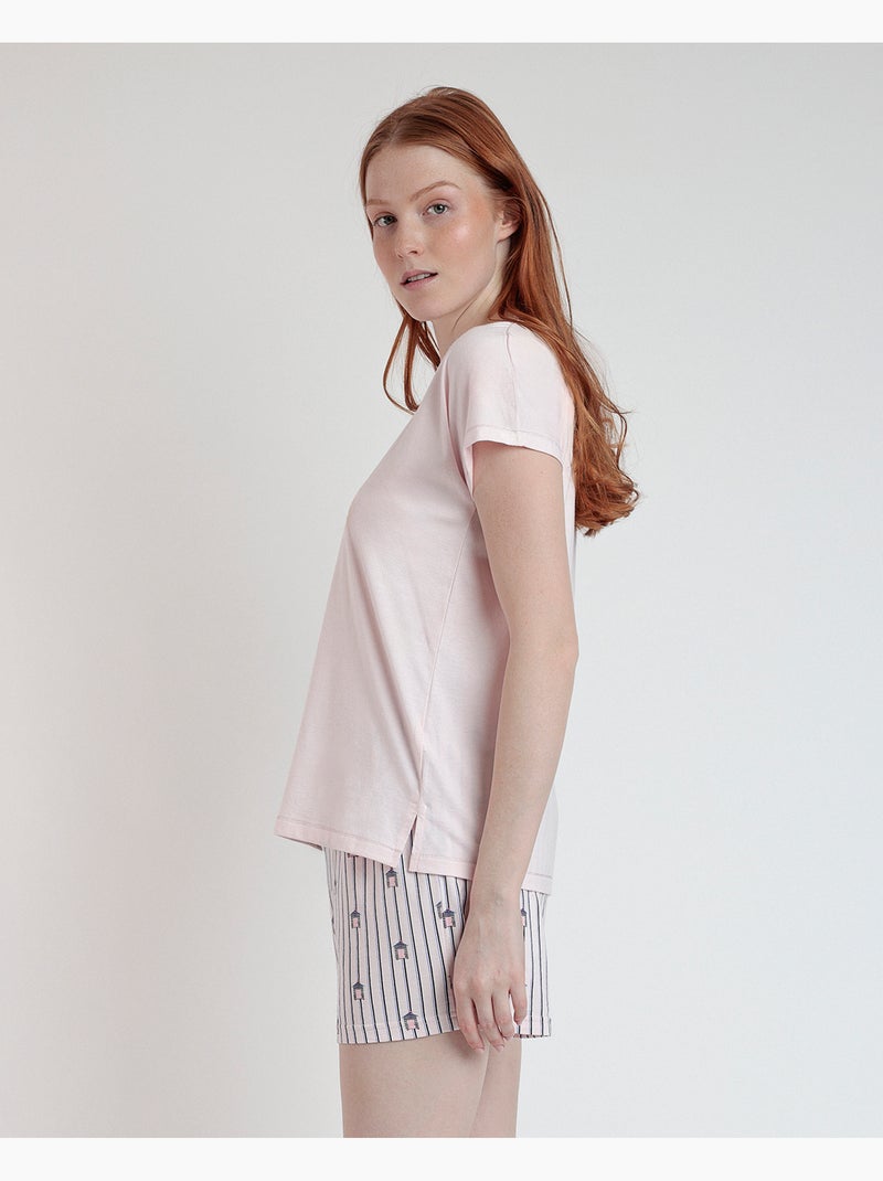 Pyjama à manches tombantes pour femme ADMAS Beach Life Rose - Kiabi