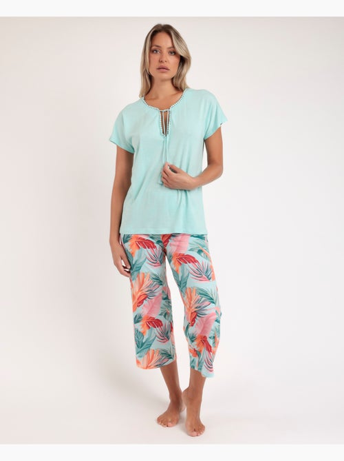 Pyjama à manches tombantes pour femme ADMAS GARDEN, motif feuilles colorées - Kiabi Pyjama à manches tombantes pour femme ADMAS GARDEN, motif feuilles colorées - Kiabi