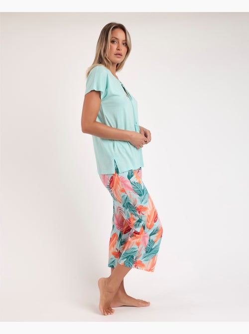 Pyjama à manches tombantes pour femme ADMAS GARDEN, motif feuilles colorées - Kiabi Pyjama à manches tombantes pour femme ADMAS GARDEN, motif feuilles colorées - Kiabi