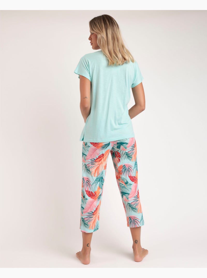 Pyjama à manches tombantes pour femme ADMAS GARDEN, motif feuilles colorées Bleu - Kiabi