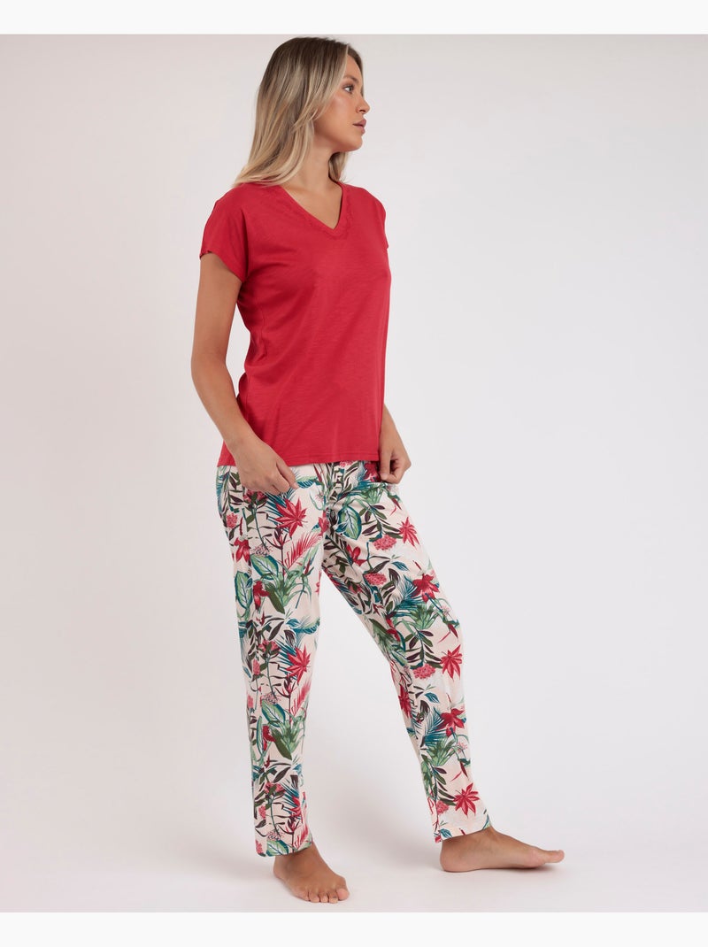 Pyjama à manches tombantes pour femme ADMAS GARDEN Tropical Spirit Rouge - Kiabi