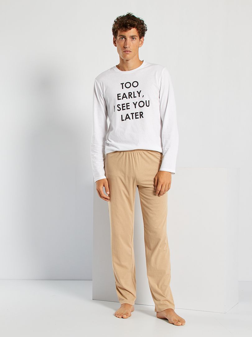 Pyjama à message blanc/beige - Kiabi