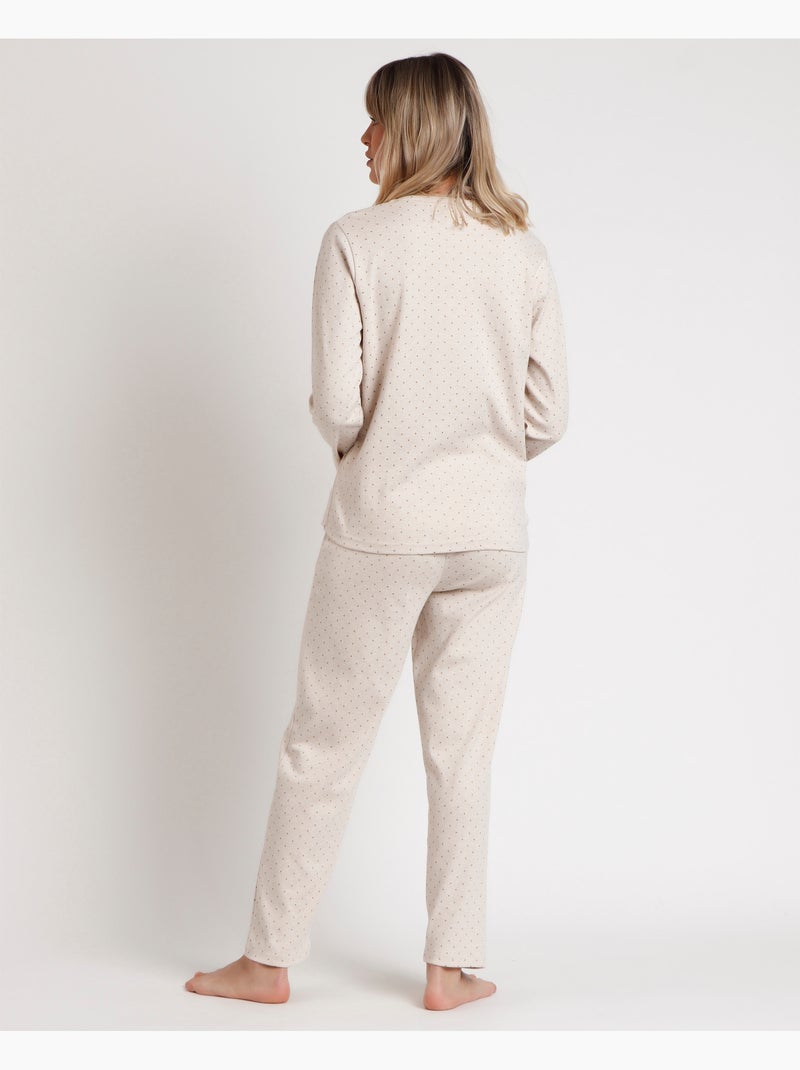 Pyjama à pois bio à manches longues pour femme ADMAS CLASSIC Beige - Kiabi