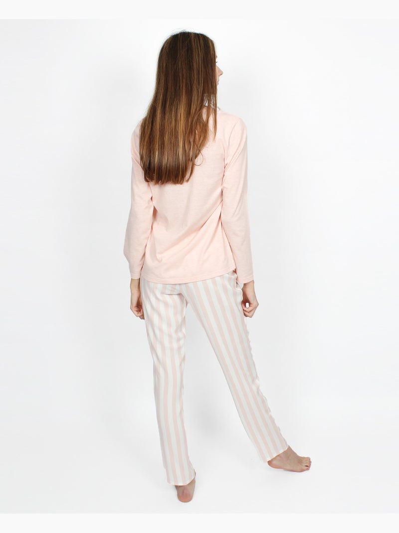 Pyjama à rayures classiques à manches longues pour femme ADMAS CLASSIC Rose - Kiabi