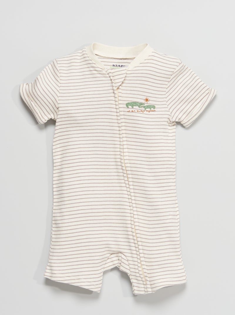 Pyjama à rayures en maille côtelée Blanc à rayures - Kiabi