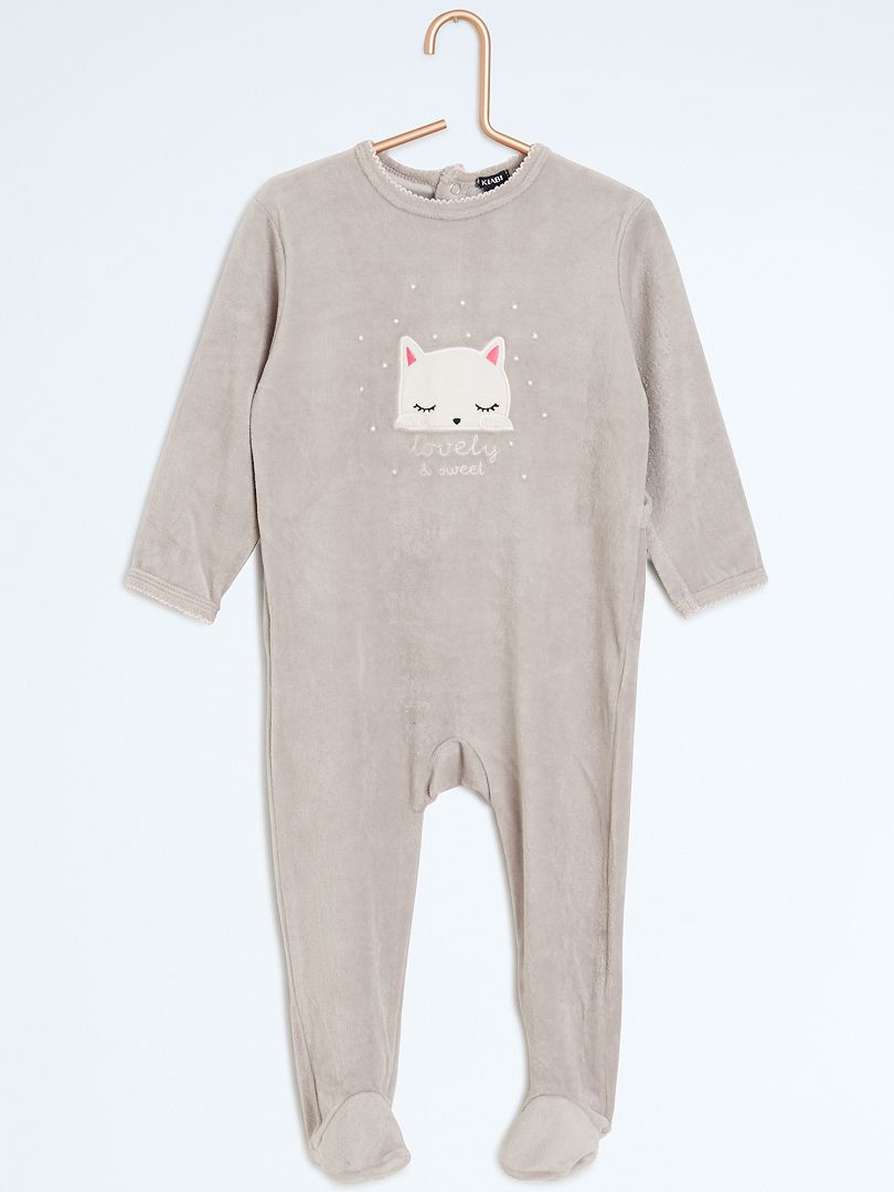Pyjama avec pieds imprimé 'chat' gris - Kiabi