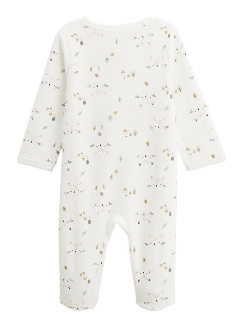 Pyjama b?b? en velours ouverture pont Bisous Ecru - Kiabi