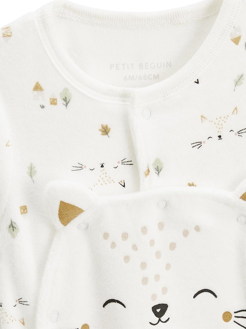 Pyjama b?b? en velours ouverture pont Bisous Ecru - Kiabi