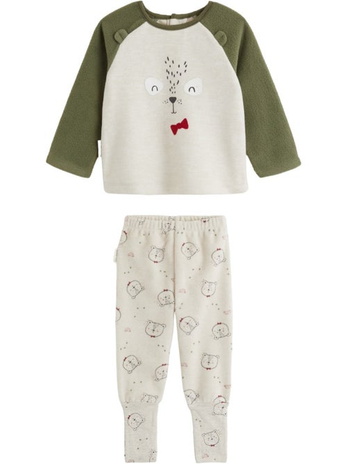 Pyjama bébé 2 pièces en polaire avec pieds retroussables pistache - Kiabi Pyjama bébé 2 pièces en polaire avec pieds retroussables pistache - Kiabi