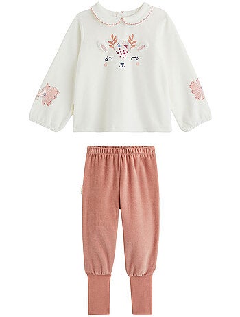 Pyjama bébé 2 pièces en velours à pieds retroussables cléo