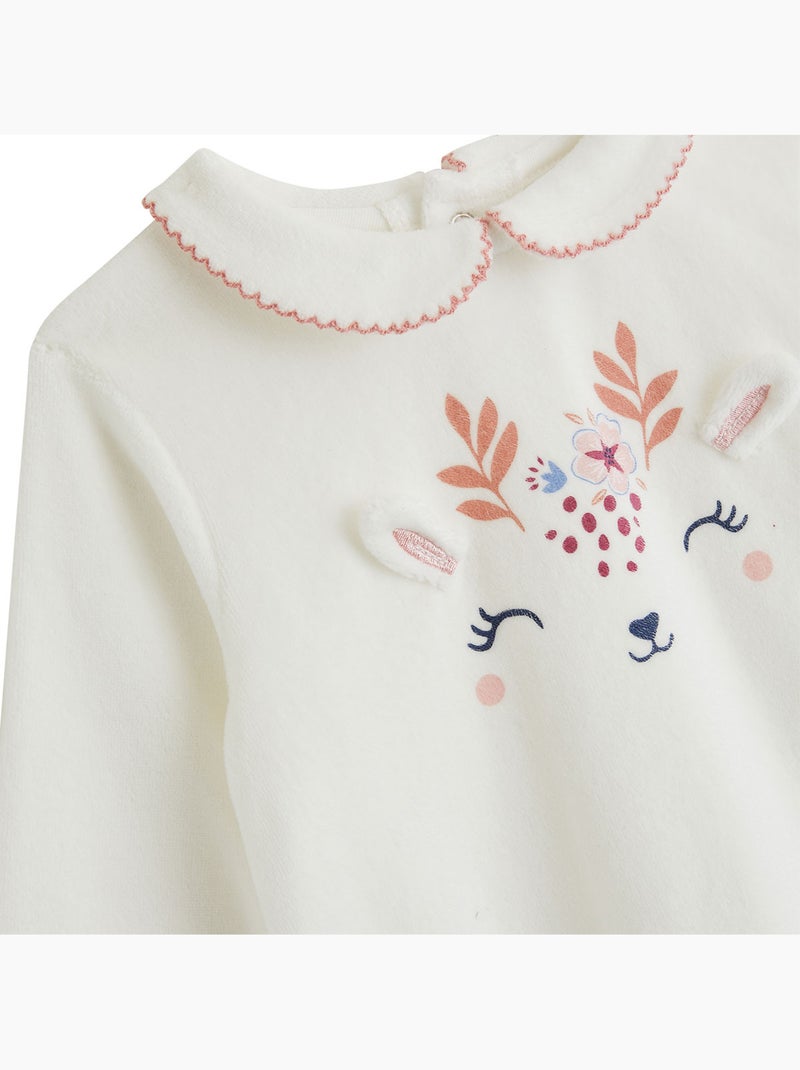 Pyjama bébé 2 pièces en velours à pieds retroussables cléo Ecru - Kiabi