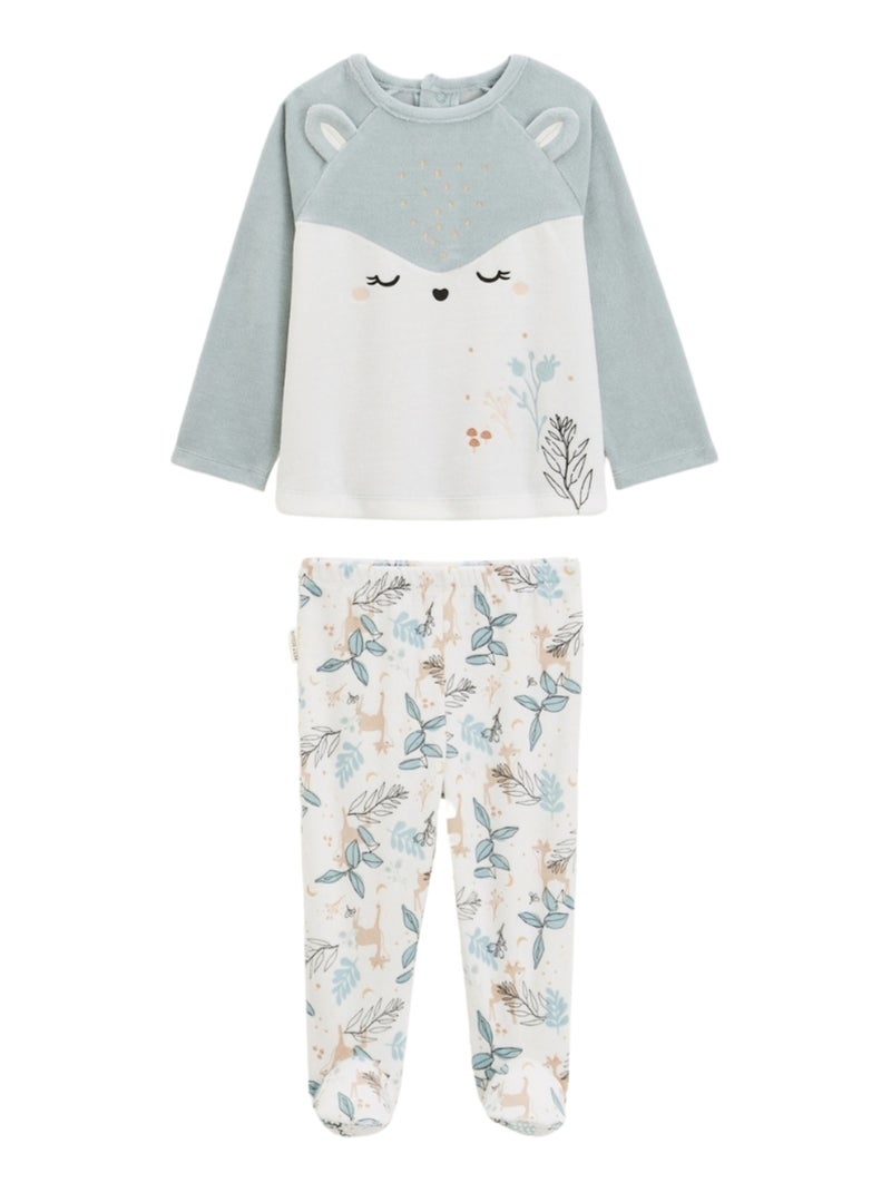 Pyjama bébé 2 pièces en velours avec pieds Alma Bleu - Kiabi