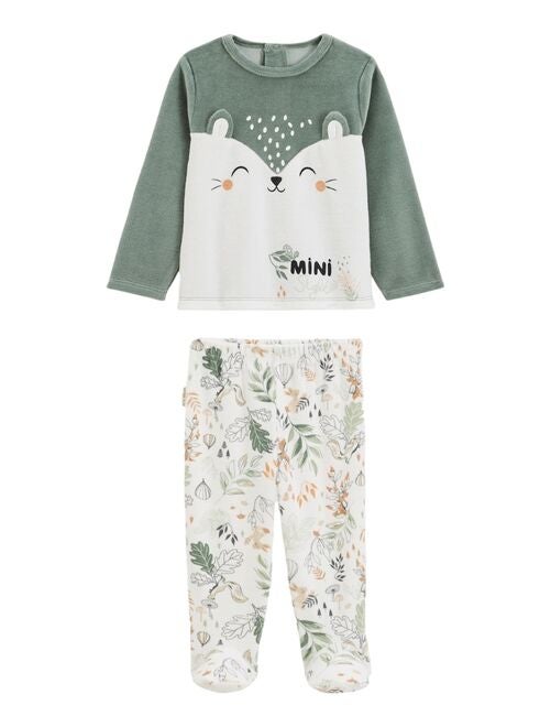 Pyjama bébé 2 pièces en velours avec pieds Merlin - Kiabi