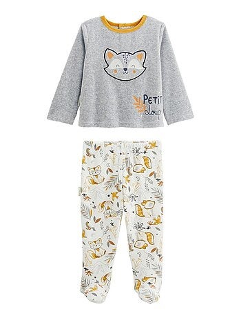 Pyjama bébé 2 pièces en velours avec pieds Petit Loup