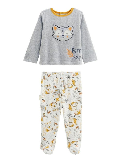 Pyjama bébé 2 pièces en velours avec pieds Petit Loup - Kiabi