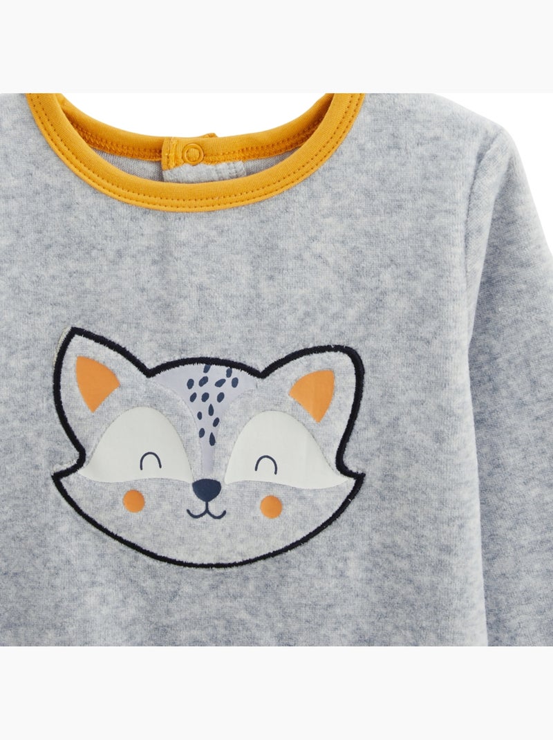 Pyjama bébé 2 pièces en velours avec pieds Petit Loup Gris Gris - Kiabi