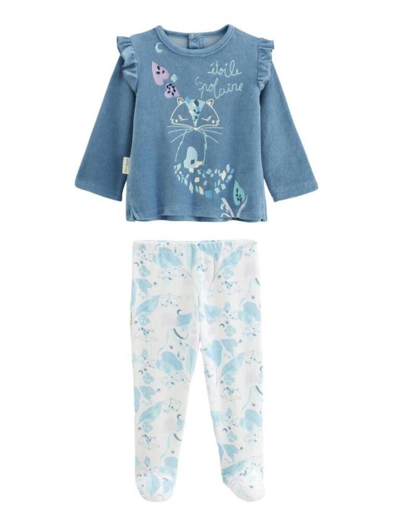 Pyjama bébé 2 pièces en velours avec pieds Polarmoon Bleu - Kiabi