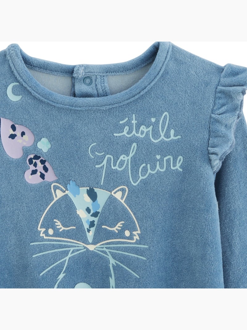 Pyjama bébé 2 pièces en velours avec pieds Polarmoon Bleu - Kiabi