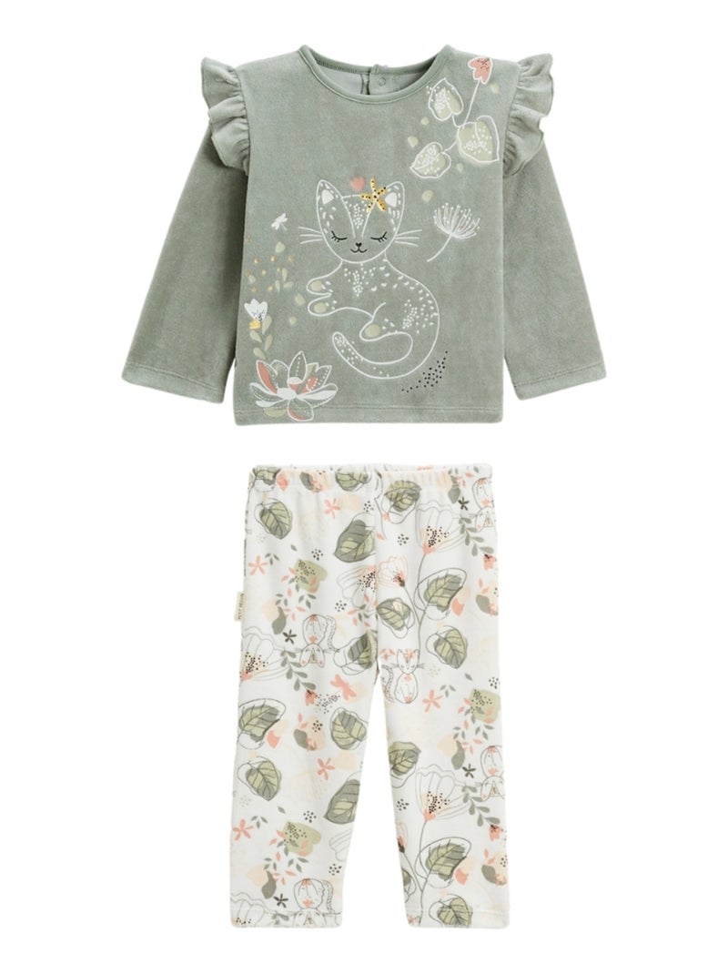 Pyjama bébé 2 pièces en velours Lily Kaki - Kiabi