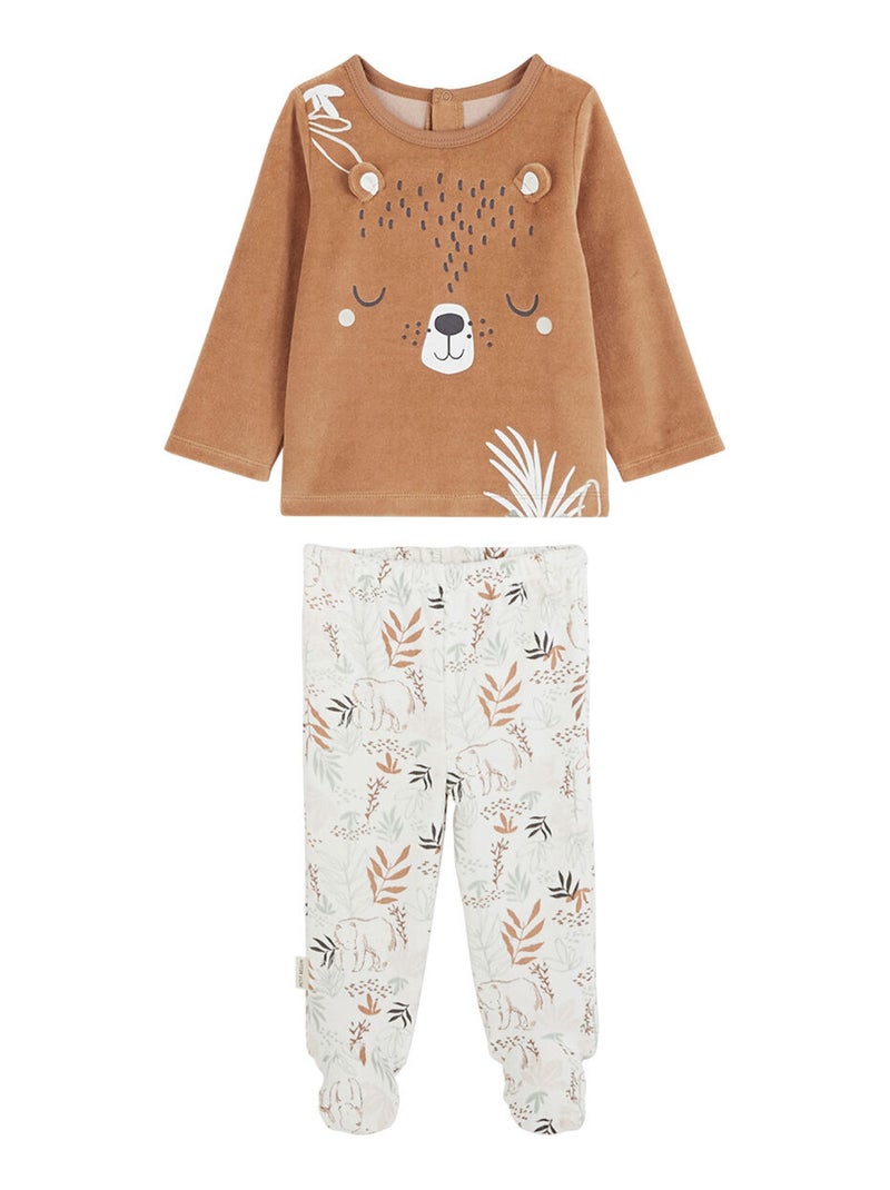 Pyjama bébé 2 pièces en velours Malo Marron - Kiabi