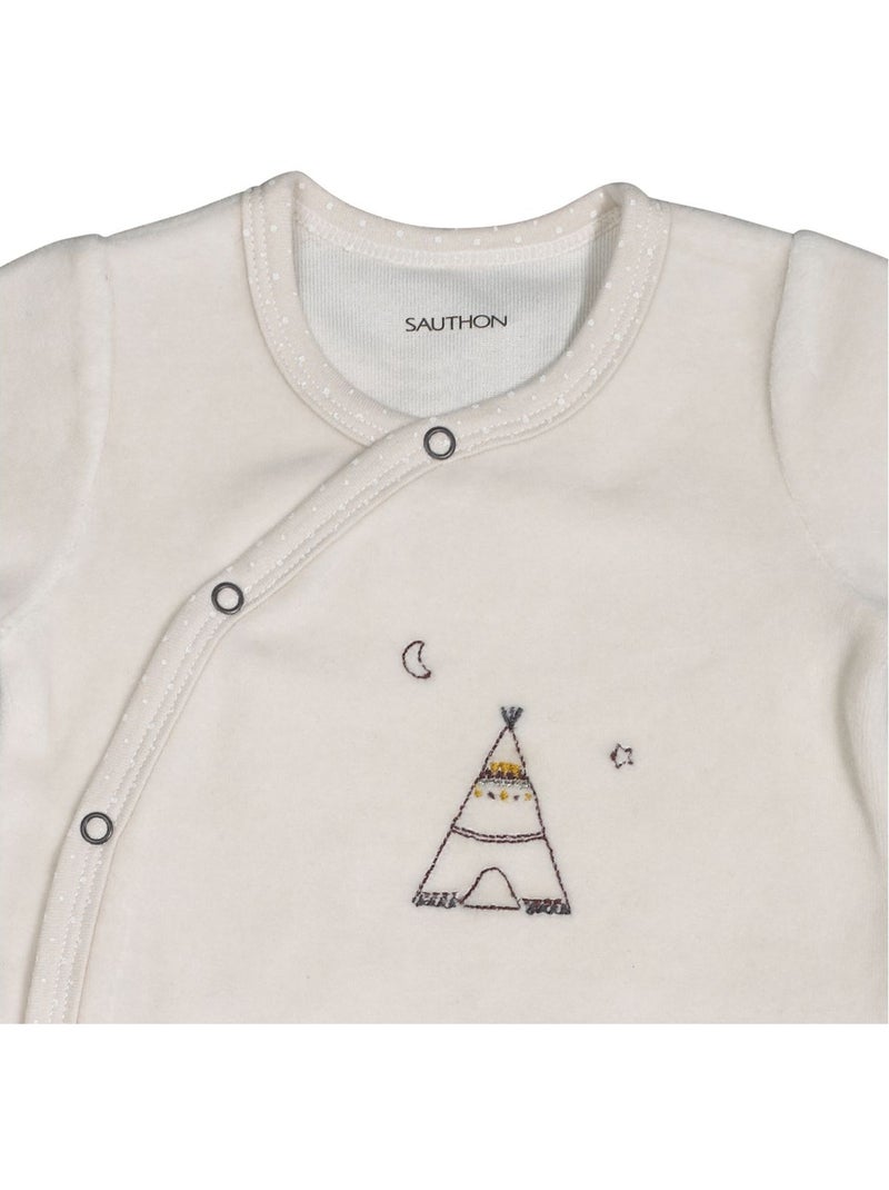Pyjama bébé à manches longues en velours - SAUTHON Beige - Kiabi
