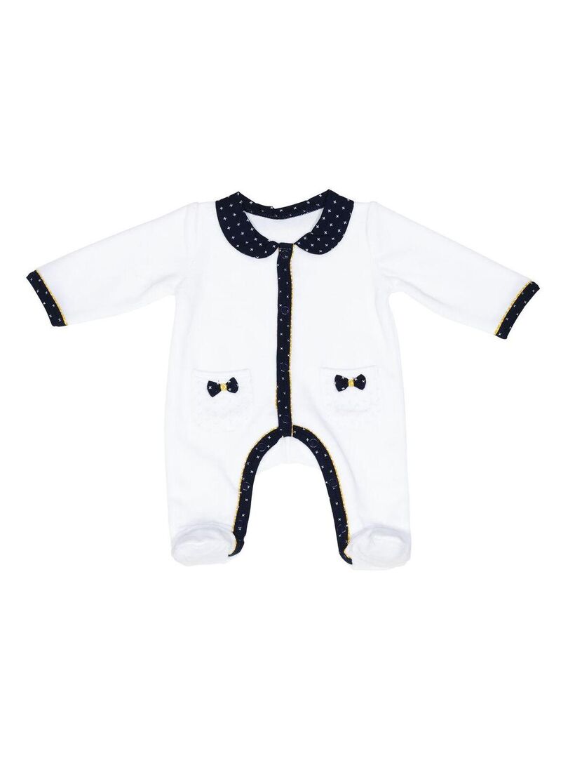 Pyjama bébé à manches longues en velours - SAUTHON Blanc Bleu - Kiabi