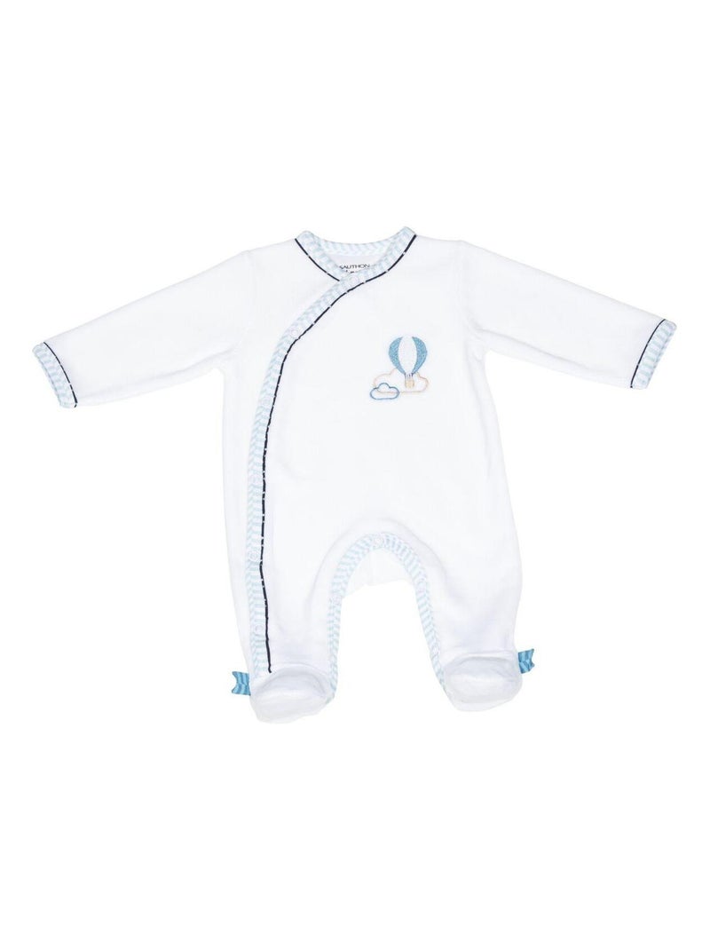 Pyjama bébé à manches longues en velours - SAUTHON Blanc Bleu ciel - Kiabi