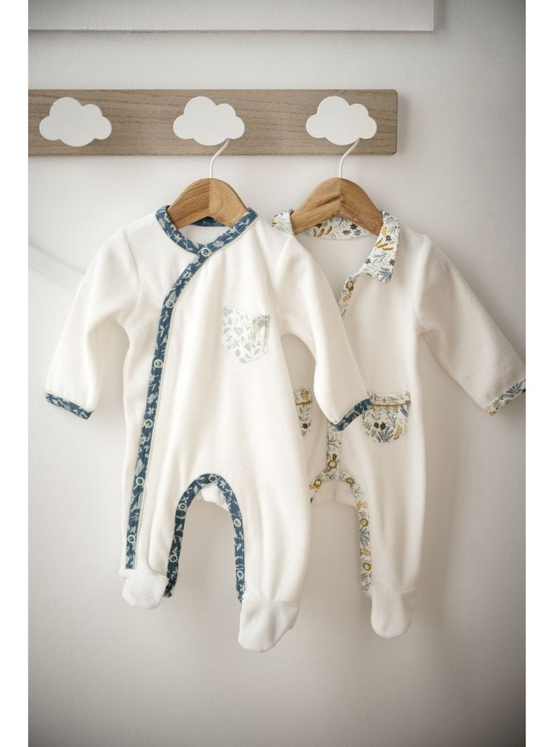 Pyjama bébé à manches longues en velours - SAUTHON Blanc Bleu - Kiabi