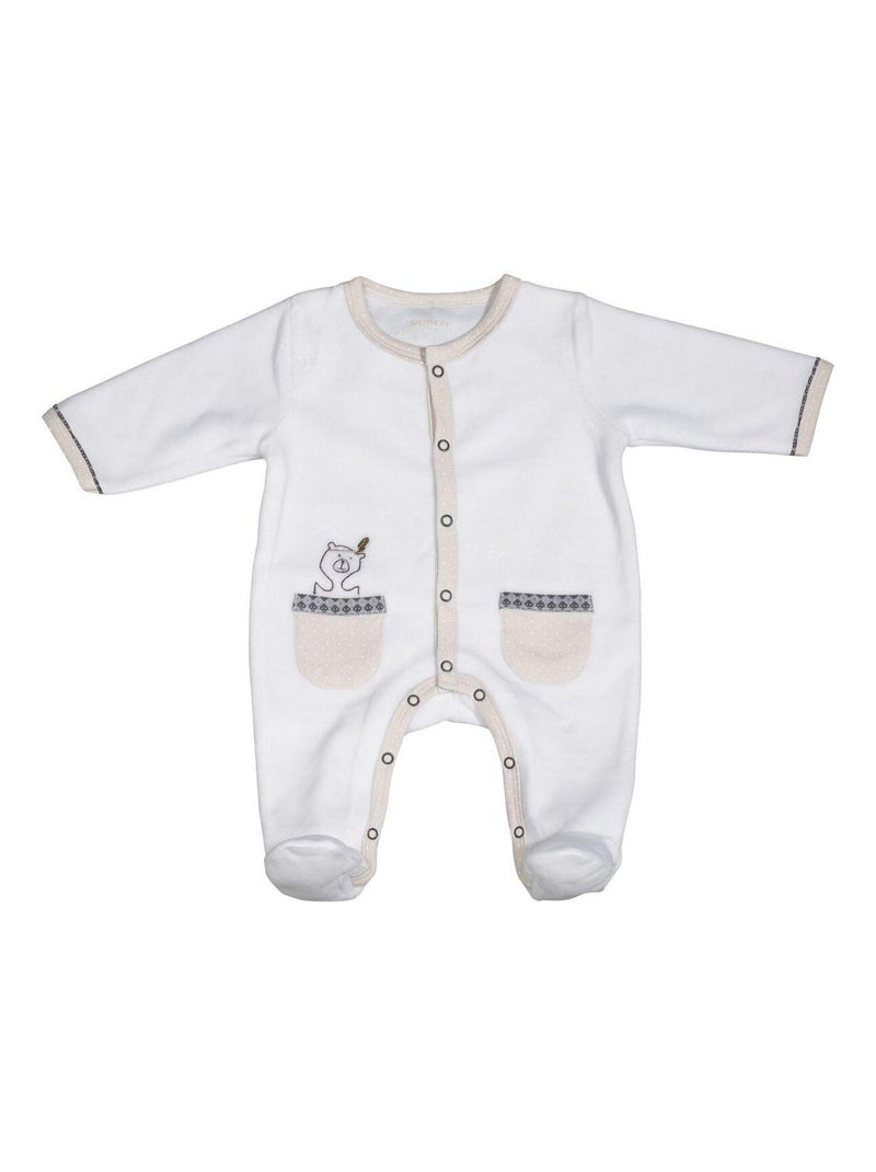 Pyjama bébé à manches longues en velours - SAUTHON Blanc - Kiabi