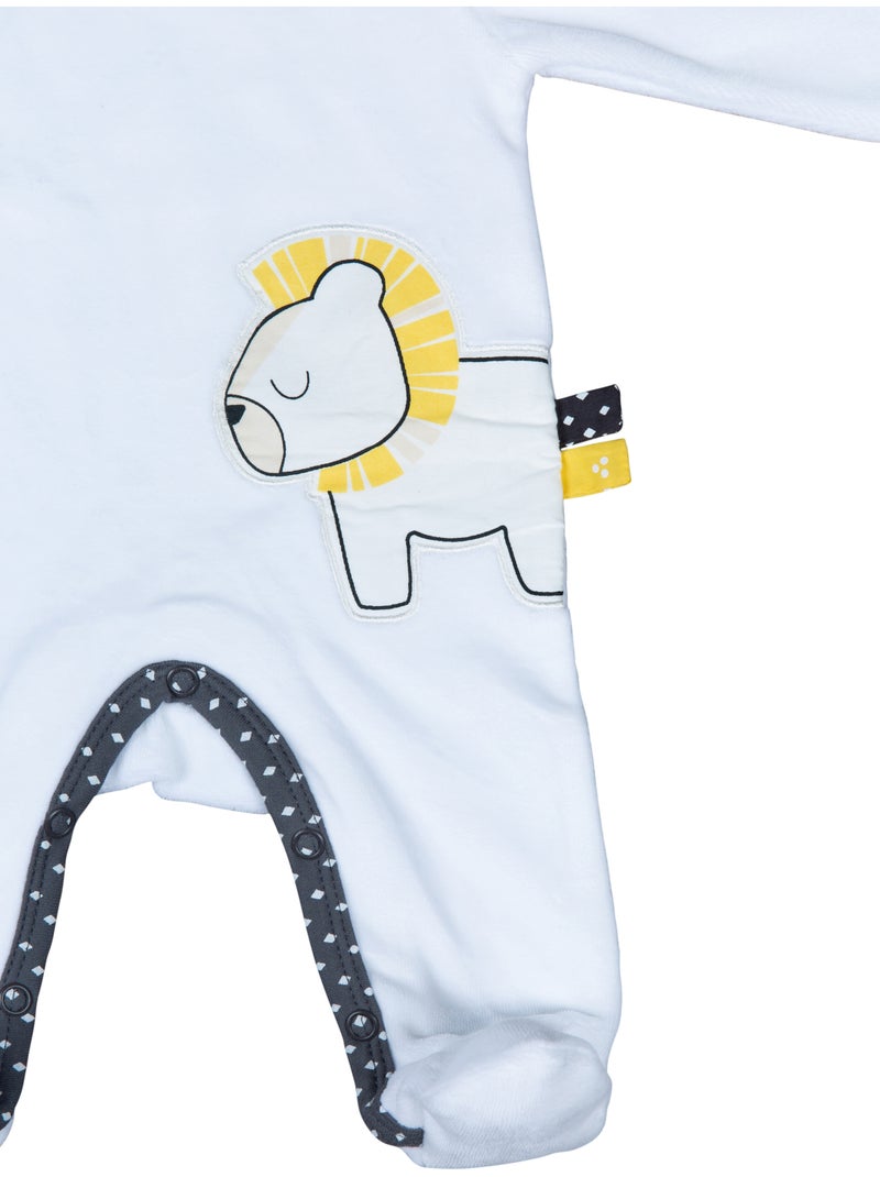 Pyjama bébé à manches longues en velours - SAUTHON Blanc Gris - Kiabi