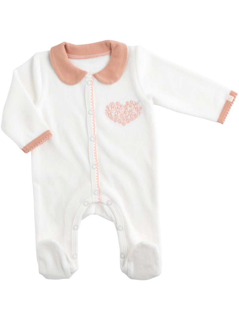 Pyjama bébé avec col en velours - Blanc Rose - Kiabi