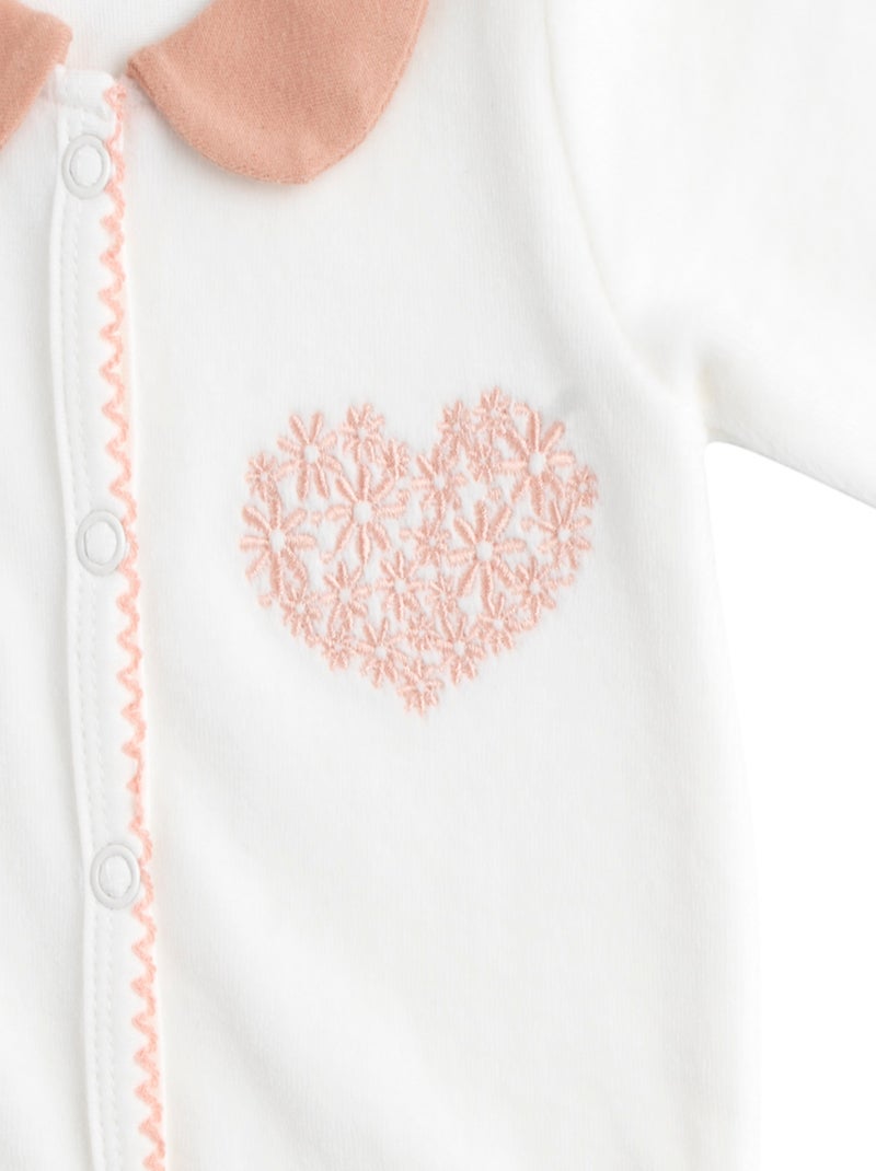 Pyjama bébé avec col en velours - SAUTHON Blanc Rose - Kiabi