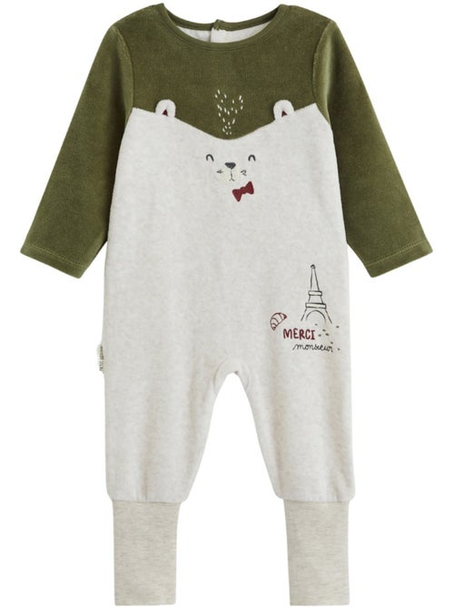 Pyjama bébé avec pieds retroussables en velours pistache - Kiabi Pyjama bébé avec pieds retroussables en velours pistache - Kiabi