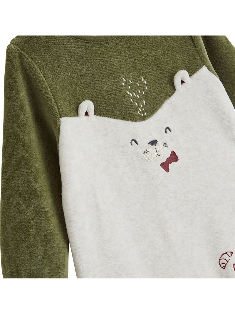 Pyjama bébé avec pieds retroussables en velours pistache Beige - Kiabi
